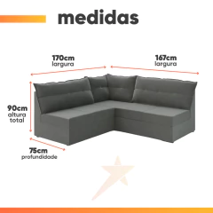 Sofá de Canto 5 Lugares Renaut Suede Cinza Mamflex — foto 3