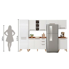 Armário De Cozinha Completa Com Adega 9 Portas 3 Gavetas Favorita Branco/Nature — foto 5