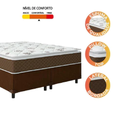 Cama Box Casal Queen Colchão Molas Ensacadas Pillow Top Martino 158x198x63cm Marrom/Branco Umaflex — foto 5