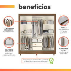 Guarda Roupas Casal com 3 Portas de Correr 2 Gavetas França Andirá — foto 4