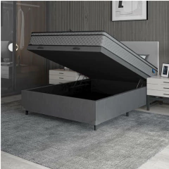 Cama Box Baú Casal Colchão Molas Ensacadas Mirage 138x188x65cm Cinza/Branco Umaflex - Suporta até 12 — foto 3