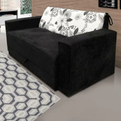 Sofá-Cama 2 Lugares Pratik 5000 Mamflex Preto/Cinza Floral Suede Amassado — foto 2