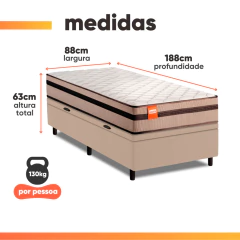 Cama Box Baú Solteiro Molas Ensacadas Bali 88x188x63cm — foto 3