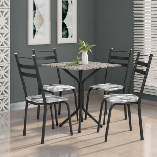 Conjunto de Mesa Thais 0,70m com 4 Cadeiras Artefamol Granito / Dark