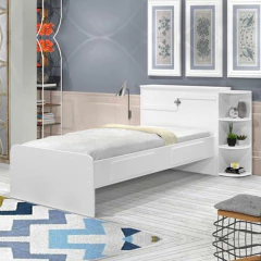 Cama Solteiro Cabeceira Baú 2 Gavetas 3 Nichos Hortencia Branco / Branco Lilás Flex — foto 2