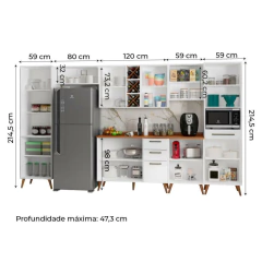 Armário De Cozinha Completa Com Adega 11 Portas 4 Gavetas Favorita Branco/Nature — foto 3