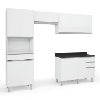 Armário Cozinha Completa Top Class 4 Peças Com Balcão Branco