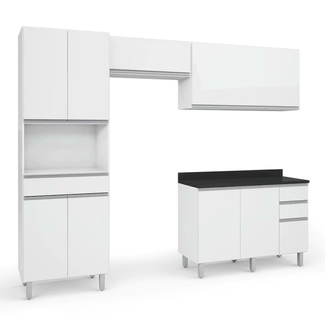 Armário Cozinha Completa Top Class 4 Peças Com Balcão Branco