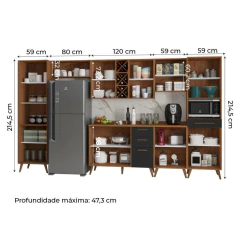 Armário De Cozinha Completa Com Adega 11 Portas 4 Gavetas Favorita Preto/Nature — foto 3