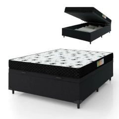Cama Box Com Baú Casal Colchão Espuma 138x188x53cm Polar Branco / Preto — foto 1