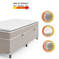 Cama Box Baú Solteiro Colchão D45 com Pillow Top Hellen Strong Bege 88x188x65cm Suporta até 150kg — foto 5