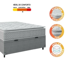 Cama Box Baú Casal Colchão Molas Ensacadas Pillow Top Perfect 138x188x74cm Cinza/Branco Umaflex - Su — foto 6