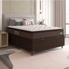 Cama Box Baú Casal Colchão Espuma D45 Pillow Top Strong 138x188x65cm Marrom Hellen - Suporta até 150 — foto 2
