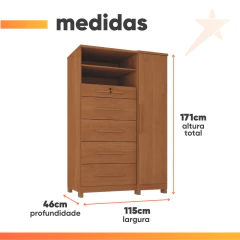 Cômoda com Sapateira e Cabideiro Multiuso 5 Gavetas 1 Porta Imperial Zanzini — foto 4