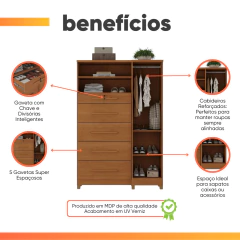 Cômoda com Sapateira e Cabideiro Multiuso 5 Gavetas 1 Porta Imperial Zanzini — foto 5