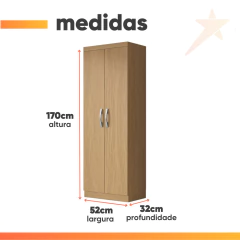 Armário Multiuso Organizador Lavanderia 2 Portas 3 Prateleiras 1,70m New Aramóveis — foto 3