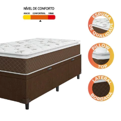 Cama Box Baú Solteiro Colchão Molas Ensacadas Pillow Top Martino 88x188x66cm Marrom/Branco Umaflex — foto 6