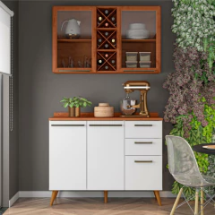Armário de Cozinha Compacta 4 Portas 3 Gavetas Vidro Reflecta com Adega 1,20m Favorita — foto 2