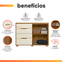 Cômoda 4 Gavetas 2 Portas Com Ripado Texas Moval — foto 4