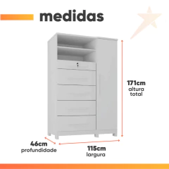 Cômoda com Sapateira e Cabideiro Multiuso 5 Gavetas 1 Porta Imperial Zanzini — foto 9