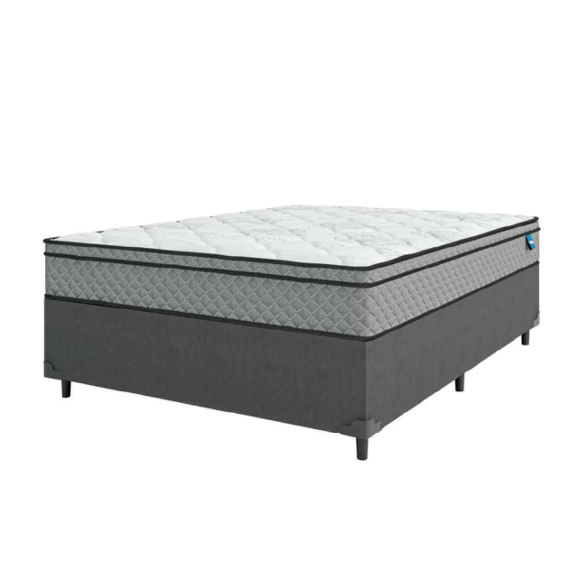 Cama Box Casal Colchão Molas Ensacadas Mirage 138x188x62cm Cinza/Branco Umaflex - Suporta até 120kg