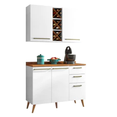 Armário de Cozinha Compacta 4 Portas 3 Gavetas com Adega 1,20m Favorita — foto 1