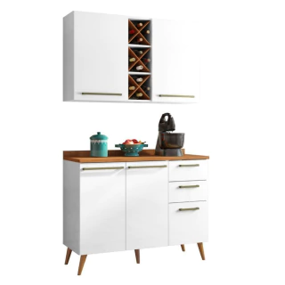 Armário de Cozinha Compacta 4 Portas 3 Gavetas com Adega 1,20m Favorita