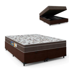 Cama Box Casal Queen Baú Colchão Espuma Orthoface Polar 158x198x66cm Marrom - Suporta Até 120kg Por — foto 1