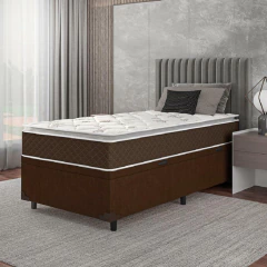 Cama Box Baú Solteiro Colchão Molas Ensacadas Pillow Top Martino 88x188x66cm Marrom/Branco Umaflex — foto 2
