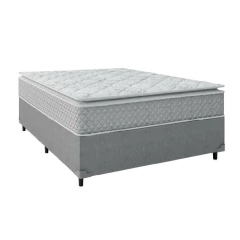 Cama Box Casal Colchão Molas Ensacadas Pillow Top Perfect 138x188x71cm Cinza/Branco Umaflex - Suporta Até 120kg por Pessoa — foto 1