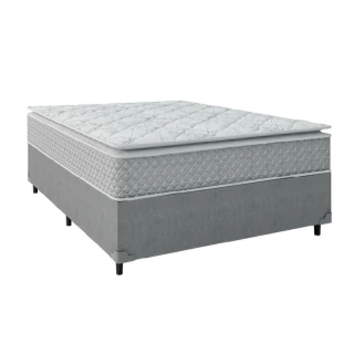 Cama Box Casal Colchão Molas Ensacadas Pillow Top Perfect 138x188x71cm Cinza/Branco Umaflex - Suporta Até 120kg por Pessoa