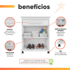Armário Balcão Multiuso 2 Portas 1 Gaveta com Rodízios Chile Branco RV Móveis — foto 4