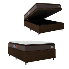 Cama Box Baú Casal Colchão Espuma D45 Pillow Top Strong 138x188x65cm Marrom Hellen - Suporta até 150 — foto 1