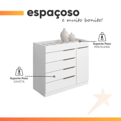 Cômoda 5 Gavetas Com Porta Joias Organizador Tampo De Vidro Sevilha Aramóveis — foto 5