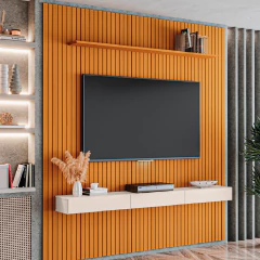 Painel para TV até 75 Polegadas 2,25x2,40m Ripado com Nicho Arbo Cedro/Off White EDN — foto 2