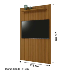 Painel Para Tv Até 55 Polegadas Ripado Impressão 3D Egeo Com Prateleira 1,35m Cedro Edn — foto 3