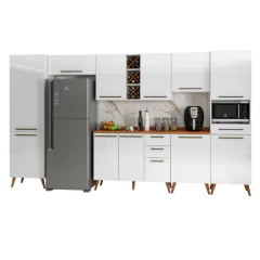Armário De Cozinha Completa Com Adega 11 Portas 4 Gavetas Favorita Branco/Nature — foto 1