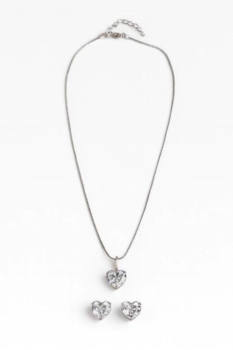 Conjunto Brilho Coração Prata