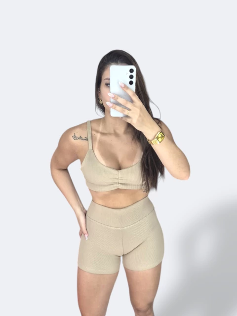 Conjunto Short Canelado Poliamida - Areia