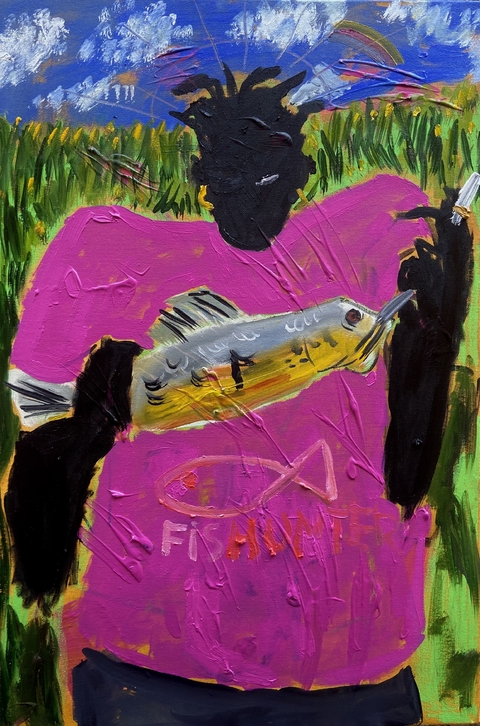Jovem negro pesca