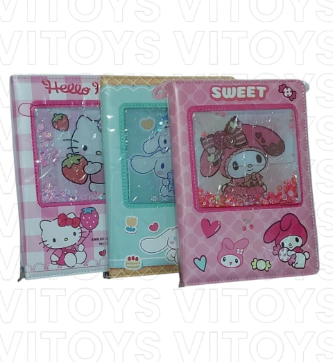 CUADERNO A5 TAPA CON LIQUIDO Y BRILLO KITTY Y AMIGOS