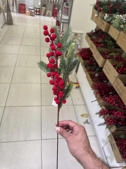 Galho Decorativo com Bolinhas e Folhagens