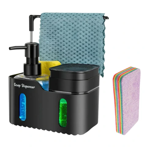 Combo Dispenser Jabón Detergente Doble + Esponja Microfibra