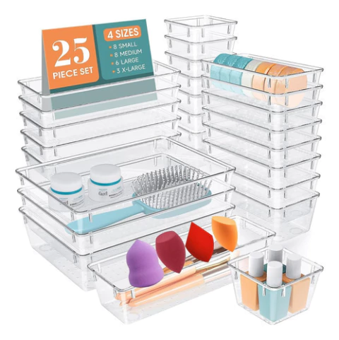 Set De 25 Organizadores De Cajones 4 Tamaños Transparente
