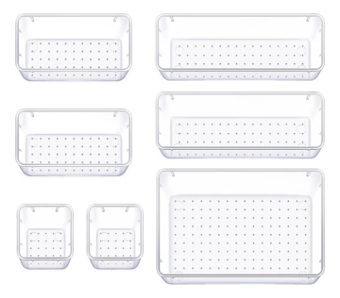 Set De 7 Organizadores De Cajones 4 Tamaños Transparente