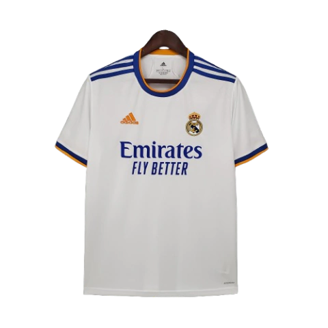Camisa Real Madrid I 21/22 Torcedor Adidas Masculina - Branco com detalhes Laranja
