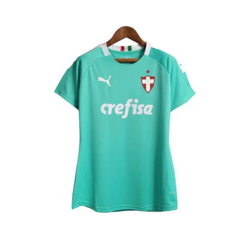 Camisa Palmeiras III 19/20 - Torcedor Puma Feminina - Verde Tiffany com detalhes em vermelho savoia