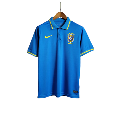 Camisa Polo Seleção Brasileira 21/22 Torcedor Nike Masculina - Azul com detalhes em amarelo