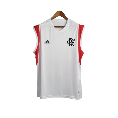 Camisa Regata Flamengo Treino II 23/24 Torcedor Masculina - Branco com detalhes em vermelho e preto