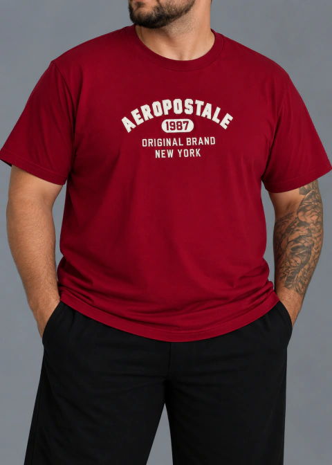 Camiseta Plus Size Aeropostale Masculina Adulto Bordada Vermelha